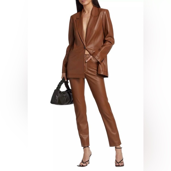 STAUD- Elliot Faux Leather Pants in Color Whiskey. Size 10 - Picture 4 of 13